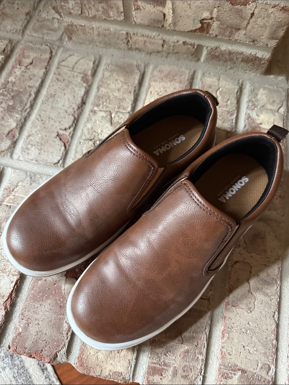 Sonoma Boy’s Brown Leather-Look Slip-On Casual Shoes
